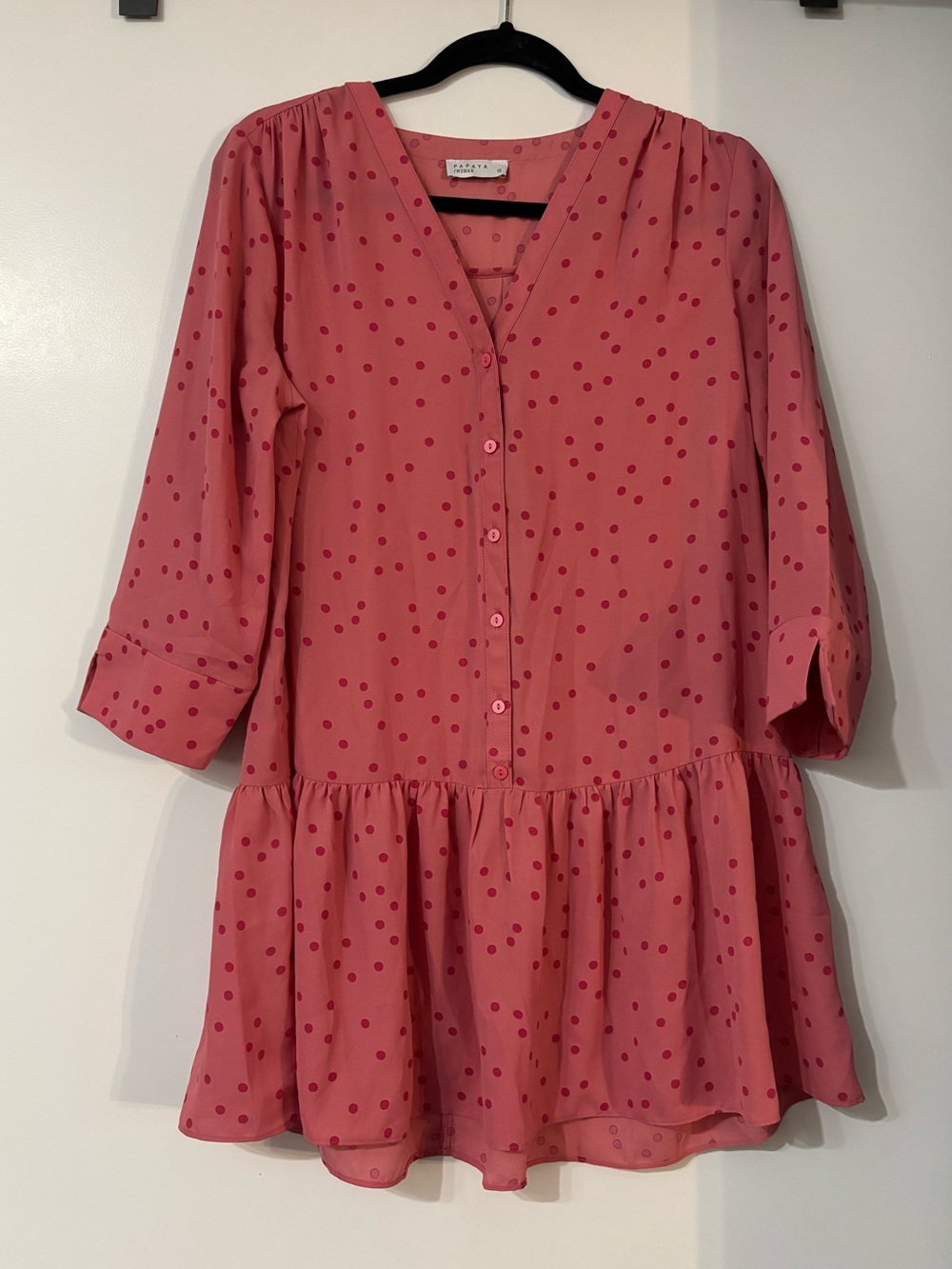 Papaya Pink Polka Dot Mini Dress